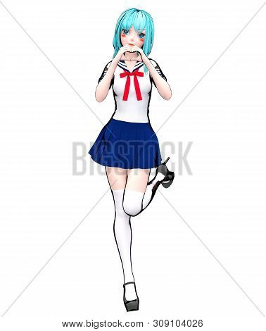 3D Japanese Anime Schoolgirl.