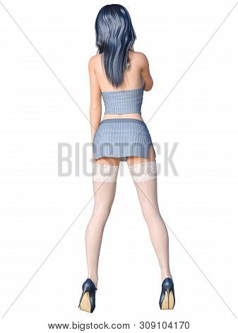 Long-haired Sexy Brunette Secretary Uniform White Stocking.short Mini Skirt Striped Jacket.beautiful
