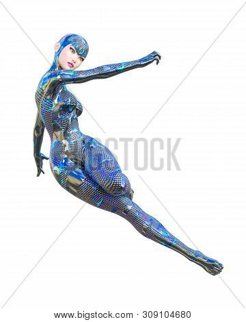 Cyborg Droid Robot Woman Futuristic Metallic Neon Suit.squama Armor.extravagant Fashion Art.girl Sta