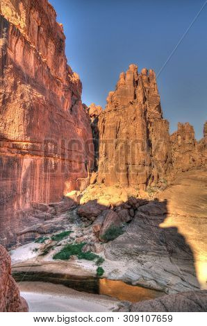 Panorama Inside Canyon Aka Guelta D'archei In East Ennedi, Chad