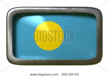 3d Rendering Of A Palau Flag On A Rusty Sign Isolated On White Background