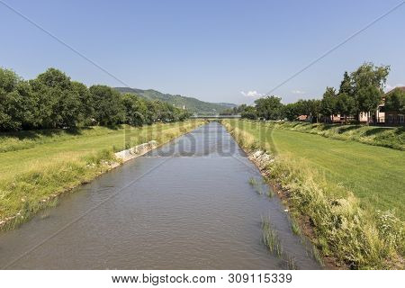 Pirot, Serbia - June 15, 2019: River Nishava, Passing Through The Town Of Pirot, Southern And Easter