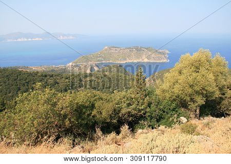 Assos, Kefalonia, Greece - September 8, 2012: Amazing Panorama Of Assos Village, Kefalonia, Ionian I
