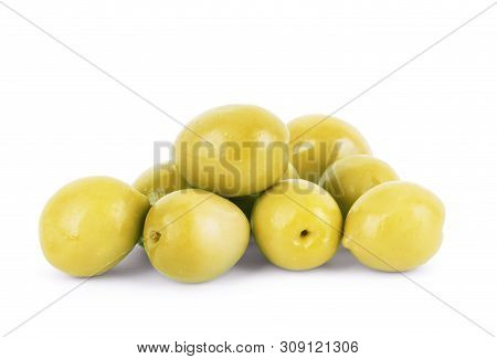 Green Olives On A White Background Seasoning, Twig, Virgin, Aceitunas