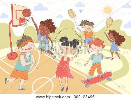 Group Of Young Children Playing Summer Sports