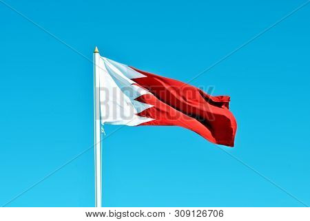 Bahrain Flag Waving With Nice Blue Sky Isolated