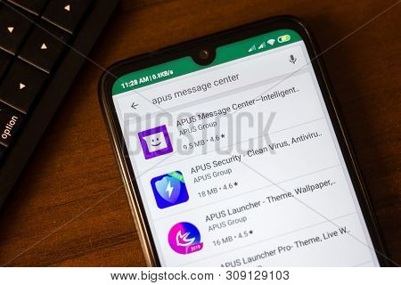 Ivanovsk, Russia - June 26, 2019: Apus Message Center - Intelligent Management App On The Display Of