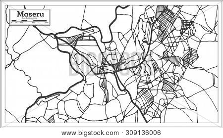 Maseru Lesotho Map in Black and White Color. Outline Map.