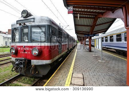 Przemysl, Poland - May 22, 2019: Old-style Train At The Railway Station In Przemysl, Poland