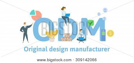 Odm, Original Design Manufacturer. Concept With Keywords, People And Icons. Flat Vector Illustration