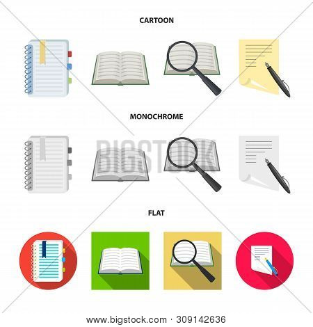 Vector Illustration Of Book And Open Icon. Set Of Book And Pencil Stock Symbol For Web.