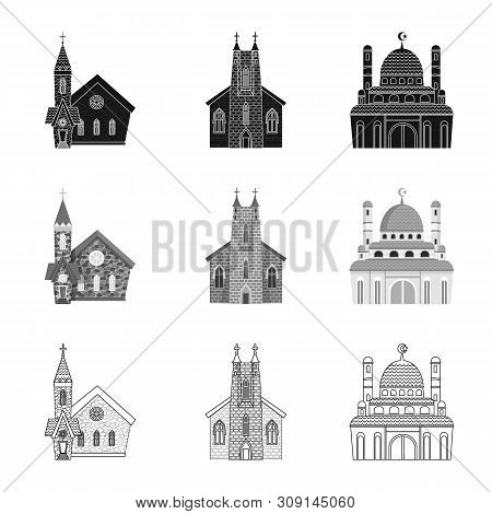 Isolated Object Of Cult And Temple Logo. Set Of Cult And Parish Stock Vector Illustration.