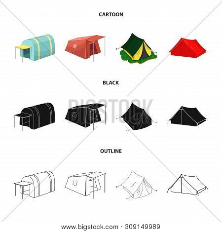 Vector Design Of Tent And Camp Sign. Set Of Tent And Forest Vector Icon For Stock.