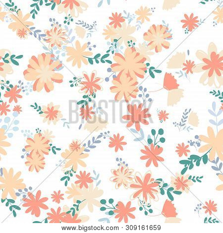 Beautiful Pattern With Simple Foolproof Flower Botanical. Wild Botanical Garden Bloom. Flower Backgr