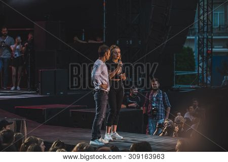 Lviv, Ukraine - June 18, 2019: Vakarchuk At Stage Talking In Microphone. Political