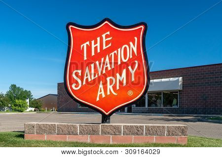 Grand Forks, Nd/usa - June 28, 2019: The Salvation Army Retail Store Exterior And Trademark Logo.