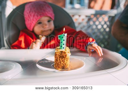 Baby And Birthdat Cake With Candle Number 1
