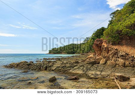 Green Forest On Rocky Shore In Sapi Island Malaysia