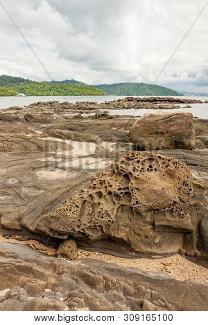 Rocky Shore On Small Island In Malaysia Landscape