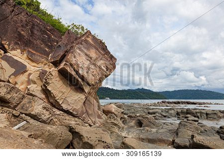 Rocky Shore On Small Island In Malaysia Landscape