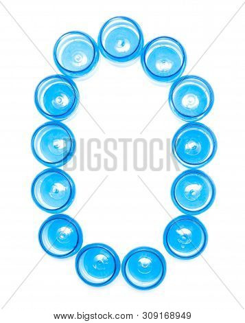 Sign Designation Blue Plastic Jars On A White Background The Word O, High Density Polyethylene, Isol