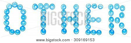 Sign Designation Blue Plastic Jars On A White Background The Word Other, High Density Polyethylene, 