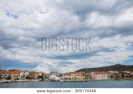 Shore Of The Adriatic Sea. Sea Coast Of Croatia. Calm Water. Beautiful Places Of European Cities. Sk