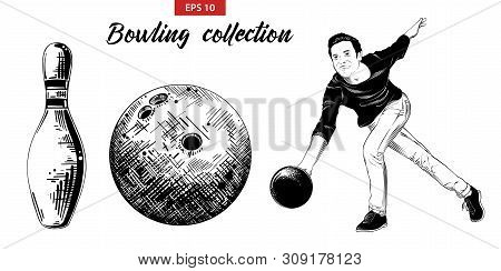 Vector Engraved Style Illustration For Posters, Decoration And Print. Hand Drawn Sketch Set Of Bowli
