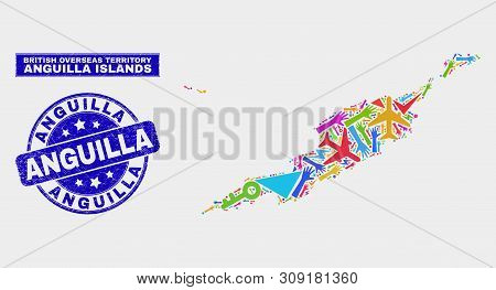 Mosaic Tools Anguilla Islands Map And Anguilla Seal Stamp. Anguilla Islands Map Collage Designed Wit