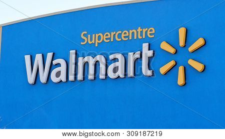 Montreal, Canada - April 30, 2019: Walmart Store Front And Logo. Walmart Is An American Multinationa