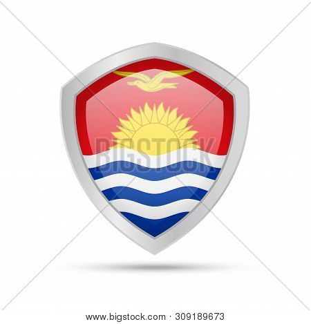 Shield With Kiribati Flag On White Background.