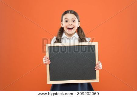 Happy Childhood. School Market Sales. Signage. Cheerful School Girl With Blackboard. Happy Pupil In 