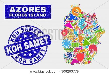 Mosaic Tools Flores Island Of Azores Map And Koh Samet Stamp. Flores Island Of Azores Map Collage Co