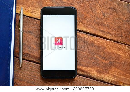 Stavropol, Russian Federation. July 1, 2019. Smartphone With Mobile Application Adblock Browser For 
