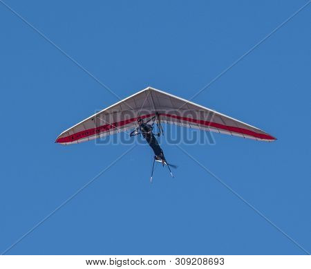 Ringsted Denmark - April 8. 2018: Man Flying In A Motorized Kite