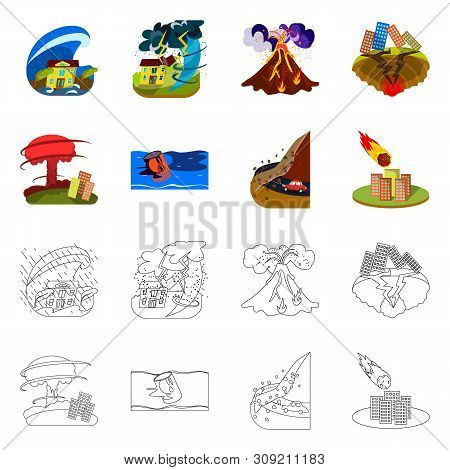 Vector Illustration Of Weather And Distress Icon. Set Of Weather And Crash Stock Vector Illustration