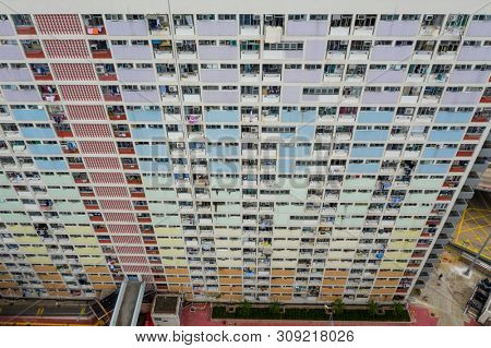 Choi Hung, Hong Kong 17 May 2019: Top view of famous public estate in Hong Kong, Choi Hung estate