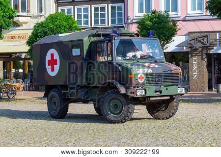 Peine / Germany - June 22, 2019: German Military Ambulance Vehicle 