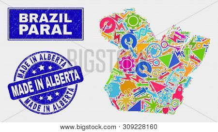 Mosaic Service Paral State Map And Made In Alberta Seal. Paral State Map Collage Designed With Scatt