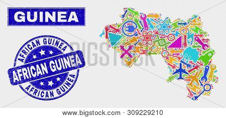 Mosaic Technology Republic Of Guinea Map And African Guinea Seal. Republic Of Guinea Map Collage Des