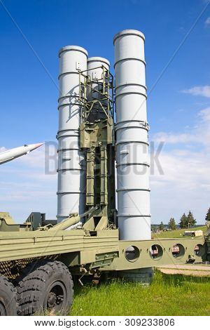 Soviet surface-to-air anti aircraft systems on the military exhibition