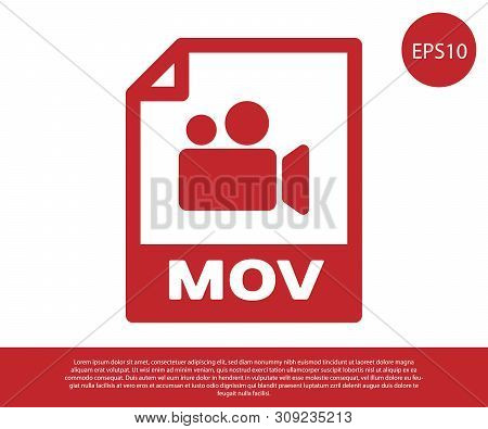 Red Mov File Document Icon. Download Mov Button Icon Isolated On White Background. Mov File Symbol. 