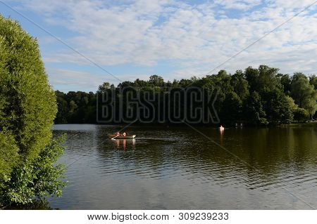 Moscow, Russia - July 7, 2018: Pond In The Moscow Park 