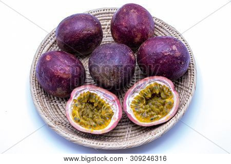 Passion Fruits Isolate On White Background.passion Fruit Is A Flowering Tropical Vine.