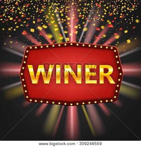 Winner Congratulations Vintage Frame With Glowing Lamps, Golden Congratulating Framed Sign With Fall