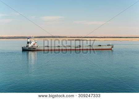 Suez, Egypt - November 5, 2017: General Cargo Ship Atlantic Horizon Passing The New Suez Canal (the 