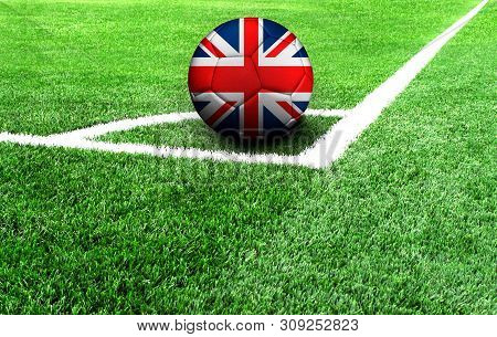Soccer Ball On A Green Field, Flag Of United Kingdom