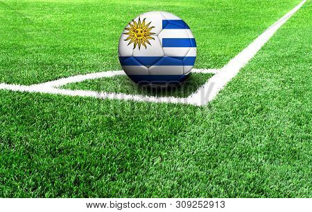 Soccer Ball On A Green Field, Flag Of Uruguay