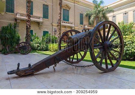 Cairo, Egypt- June 29 2019: Old Bronze Cannon At The Courtyard Of The Royal Palace Of Abdeen, Easter