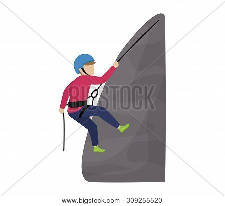 Kids Climbing Vector Climber Children Character Climbs Rock Mountain Wall Or Mountainous Cliff Illus